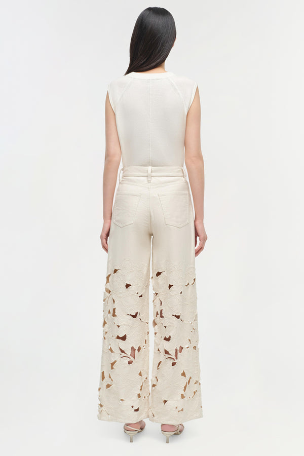 Jonathan Simkhai Betty Floral Cut Out Jean Ecru
