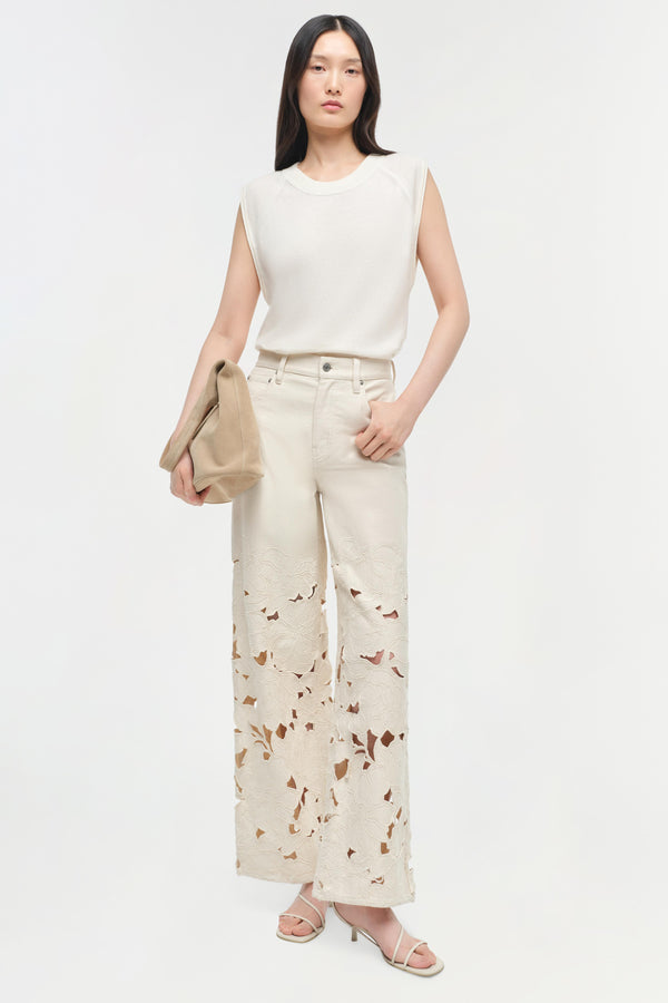 jonathan simkhai Betty Floral Cut Out Jean Ecru