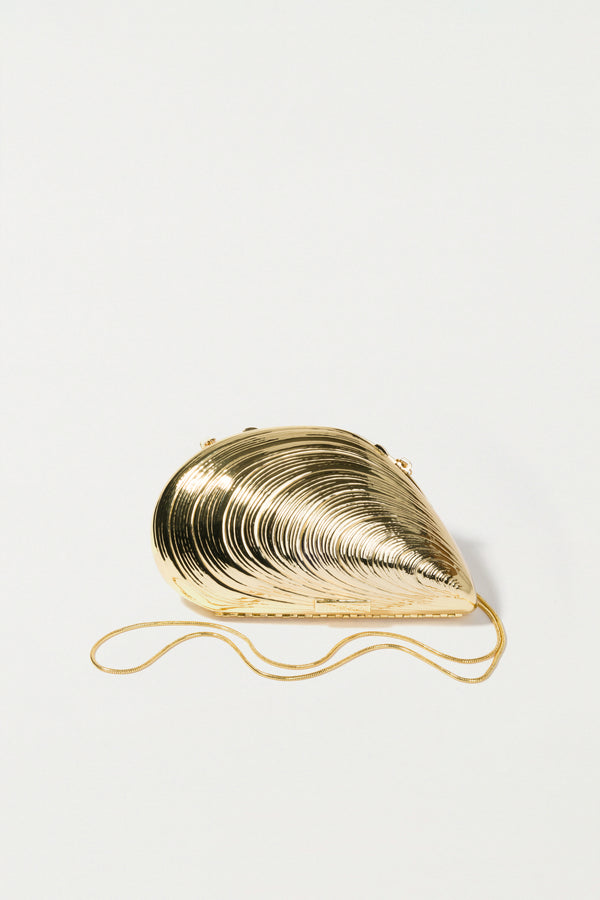 Jonathan Simkhai Bridget Metal Oyster Clutch GOLD