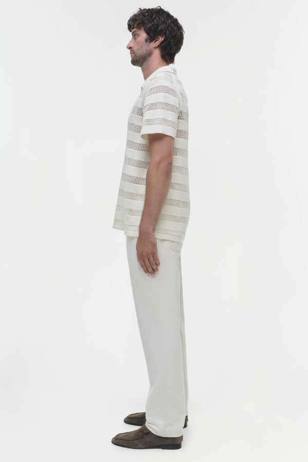 Jonathan Simkhai Calvin Striped Mesh Polo Ivory