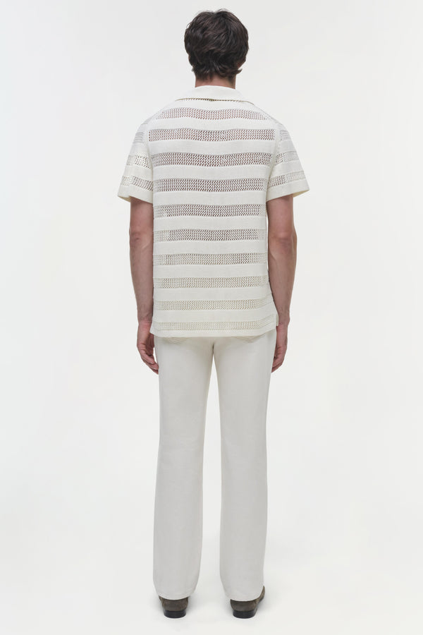 Jonathan Simkhai Calvin Striped Mesh Polo Ivory
