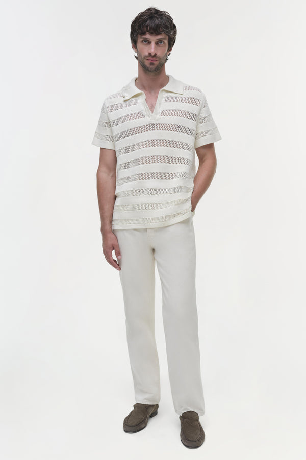jonathan simkhai Calvin Striped Mesh Polo Ivory