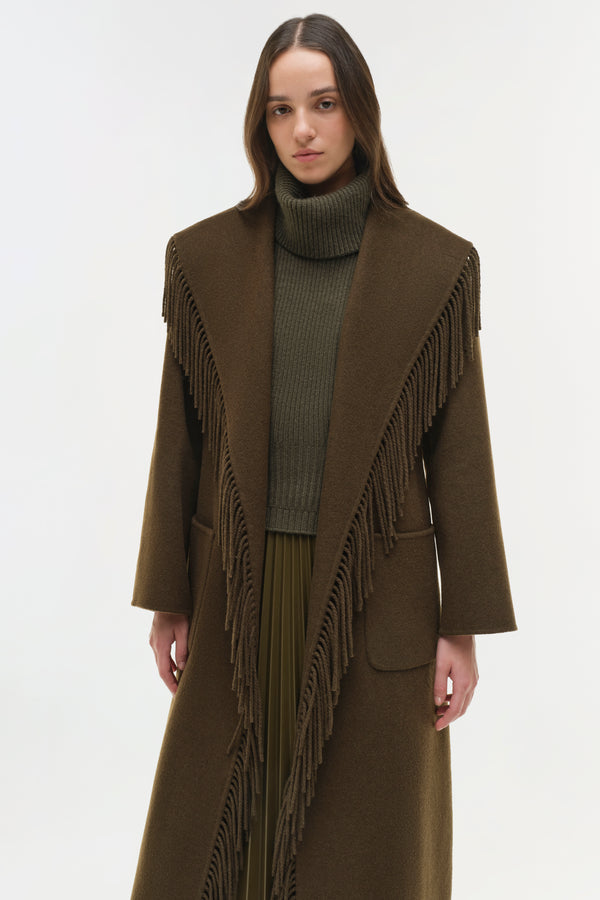 Jonathan Simkhai Carrie Fringe Coat ALLIGATOR