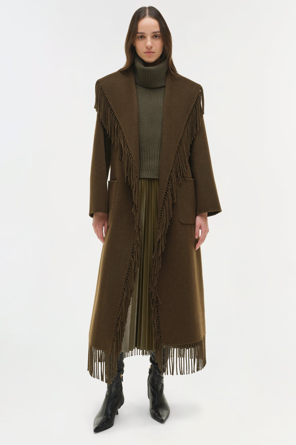 jonathan simkhai Carrie Fringe Coat ALLIGATOR