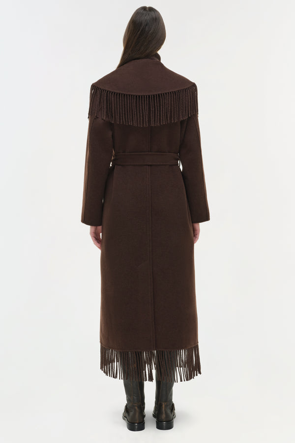 Jonathan Simkhai Carrie Fringe Coat CHOCOLATE