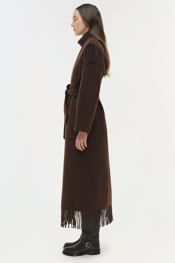 Jonathan Simkhai Carrie Fringe Coat CHOCOLATE