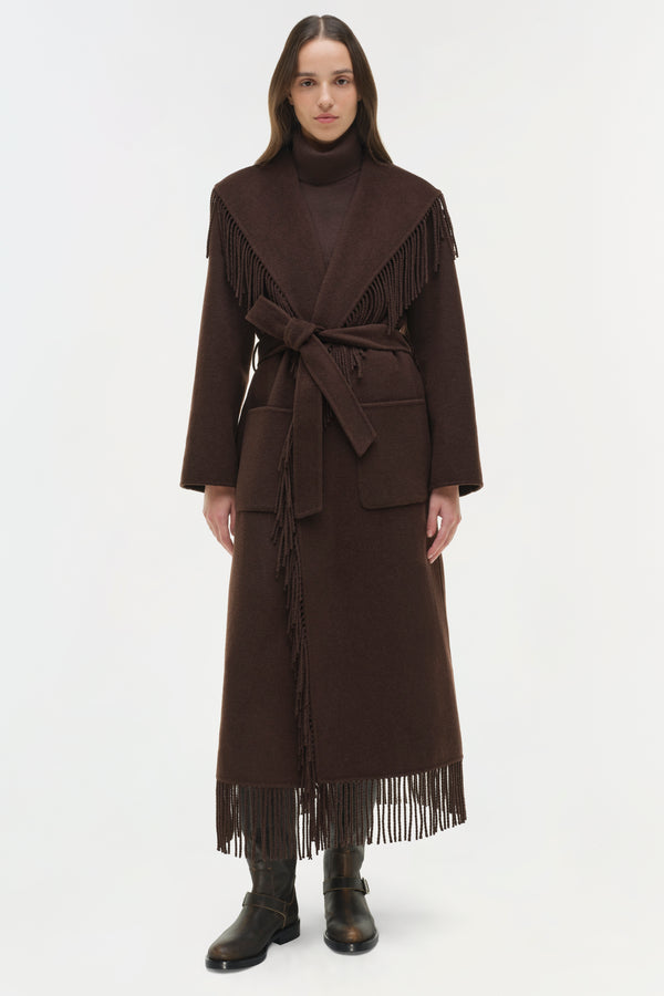 jonathan simkhai Carrie Fringe Coat CHOCOLATE