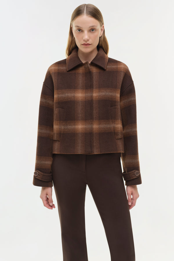 Jonathan Simkhai Colby Wool Jacket Chocolate Plaid