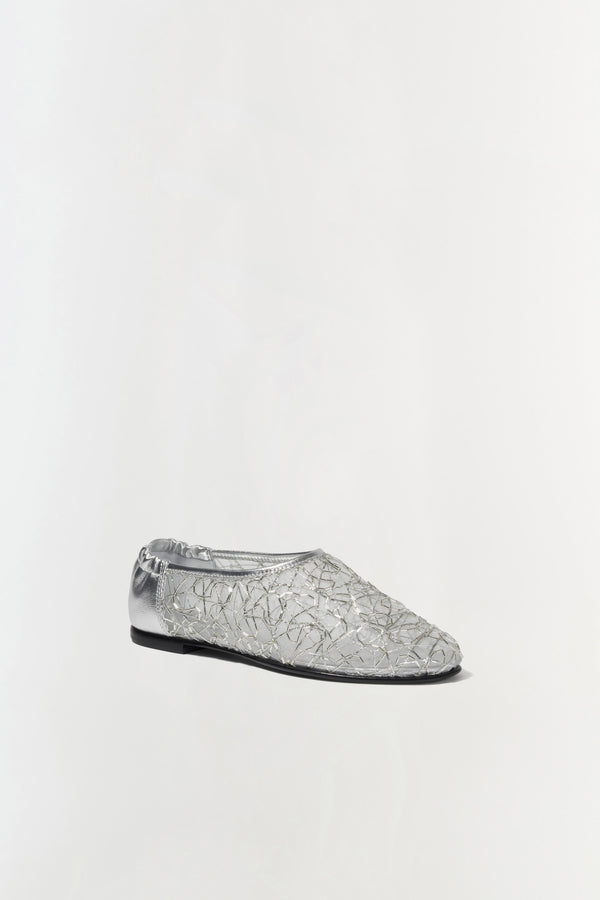 Jonathan Simkhai Eden Metallic Lace Flat SILVER