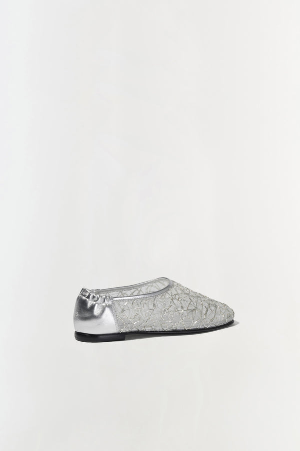 Jonathan Simkhai Eden Metallic Lace Flat SILVER