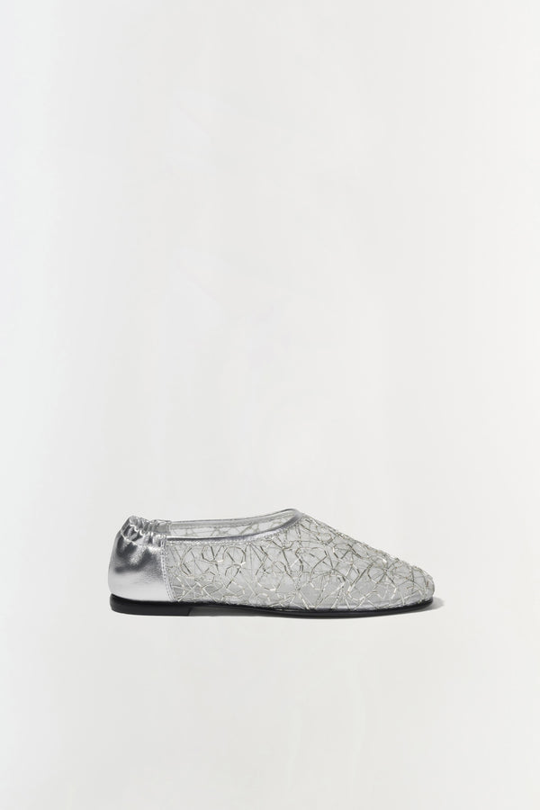 jonathan simkhai Eden Metallic Lace Flat SILVER