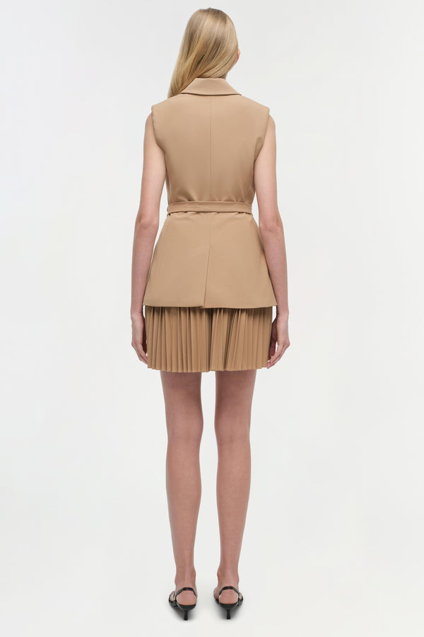 Jonathan Simkhai Eman Pleated Mini Dress CAMEL