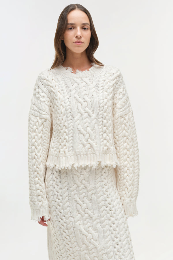 Jonathan Simkhai Felix Knit Cropped Sweater Ivory