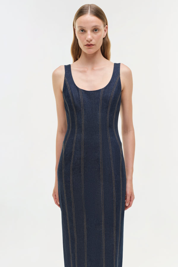 Jonathan Simkhai Hallie Denim Midi Dress TWILIGHT