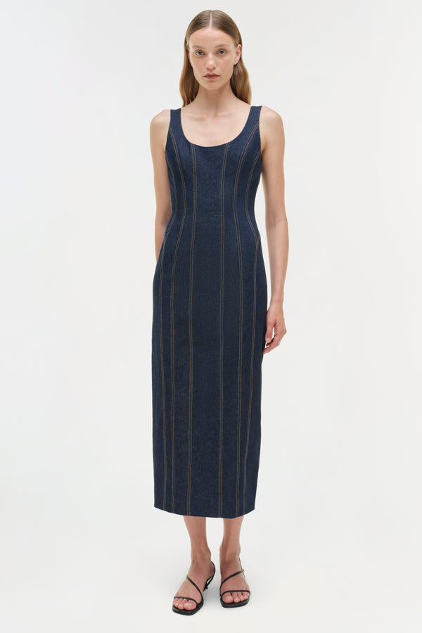 jonathan simkhai Hallie Denim Midi Dress TWILIGHT