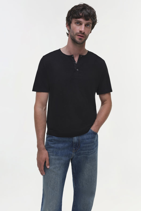 Jonathan Simkhai Hayes Silk Linen Henley BLACK
