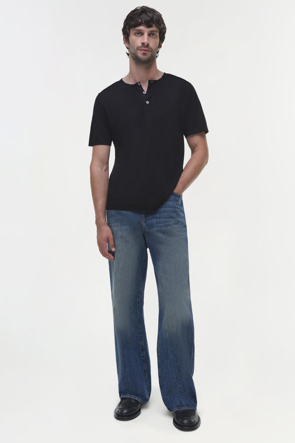 jonathan simkhai Hayes Silk Linen Henley BLACK