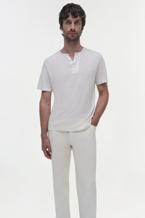 Jonathan Simkhai Hayes Silk Linen Henley Ivory