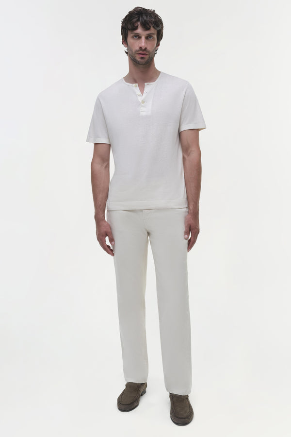 jonathan simkhai Hayes Silk Linen Henley Ivory