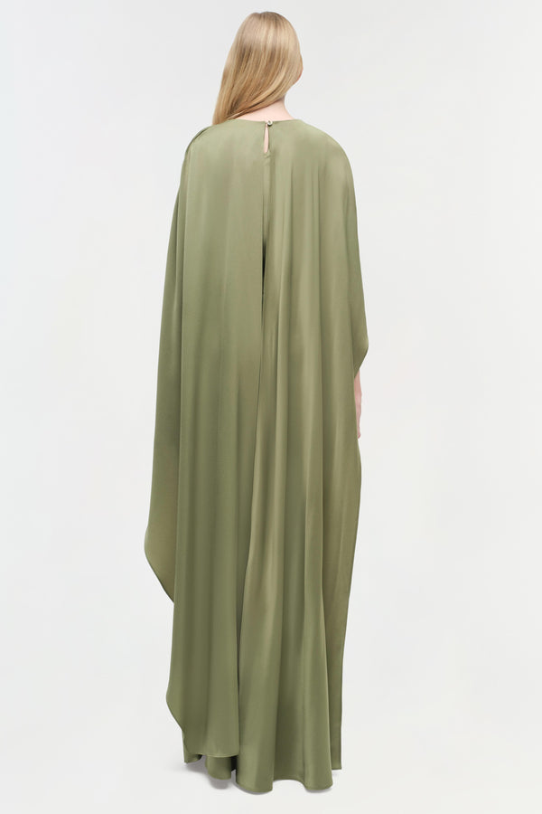 Jonathan Simkhai Izel Satin Cape Gown Olive