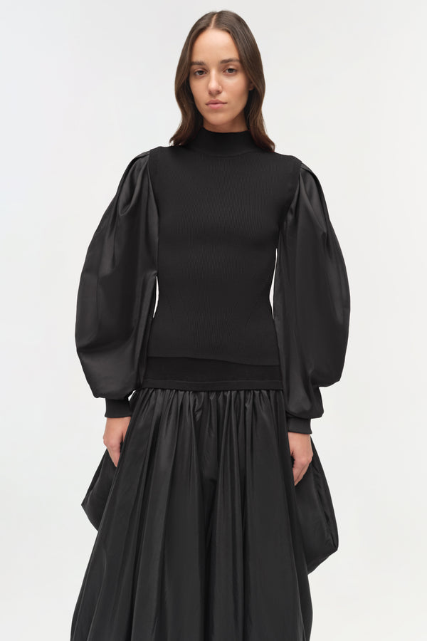 Jonathan Simkhai Jackie Taffeta Knit Top Black