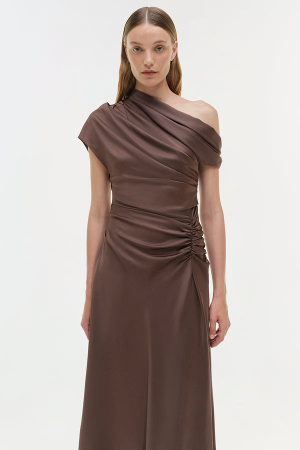 Jonathan Simkhai Joanna Satin Midi Dress COCOA
