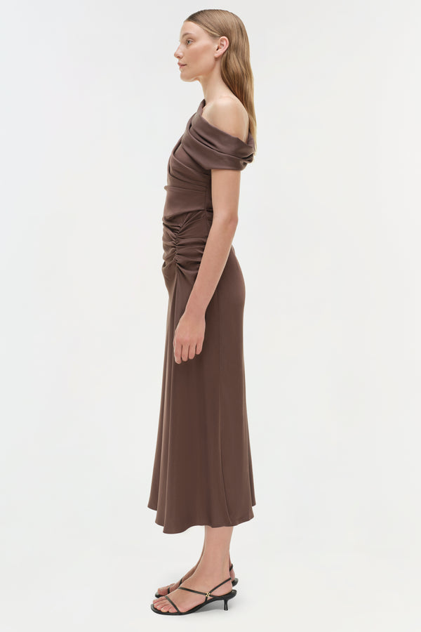 Jonathan Simkhai Joanna Satin Midi Dress COCOA