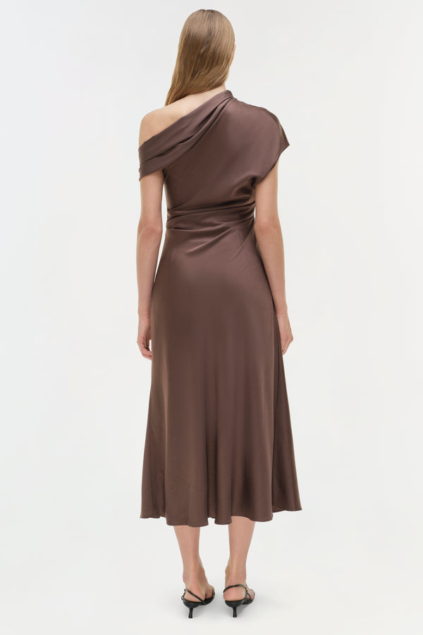 Jonathan Simkhai Joanna Satin Midi Dress COCOA