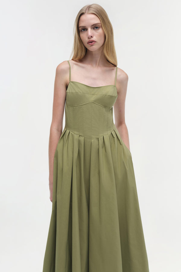 Jonathan Simkhai Kittiya Cotton Midi Dress Olive