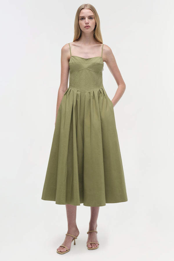jonathan simkhai Kittiya Cotton Midi Dress Olive