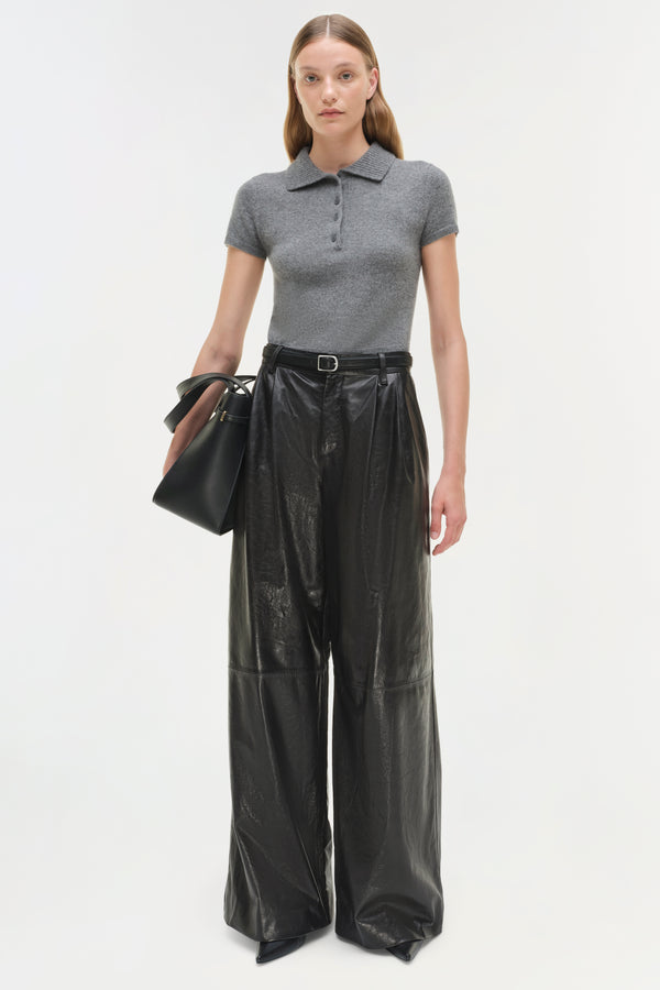 jonathan simkhai Kobie Wide Leg Leather Pant Black
