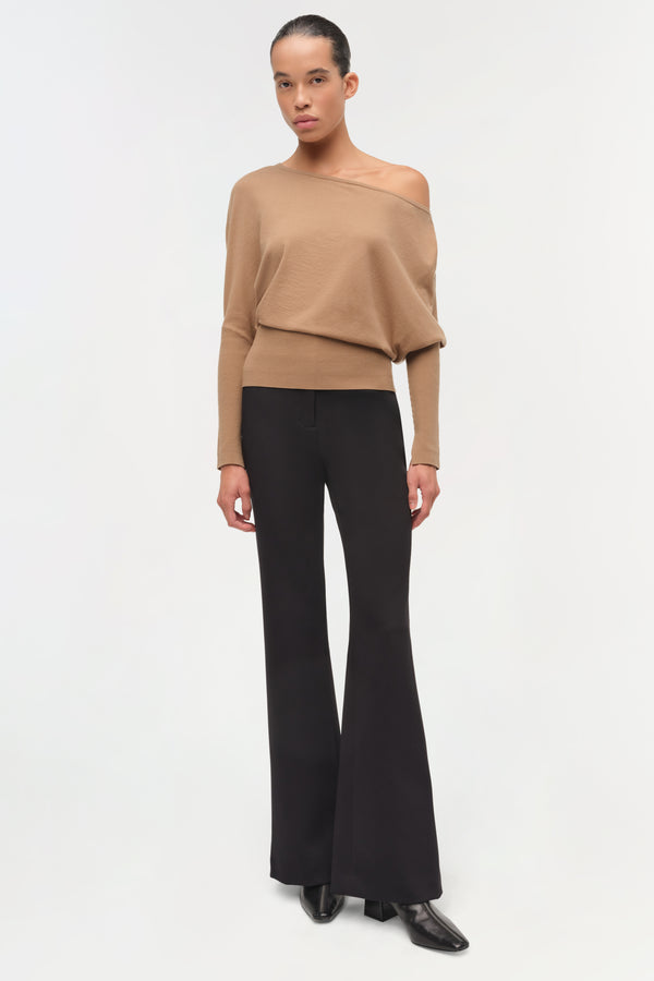 jonathan simkhai Lavina Off Shoulder Sweater CAMEL
