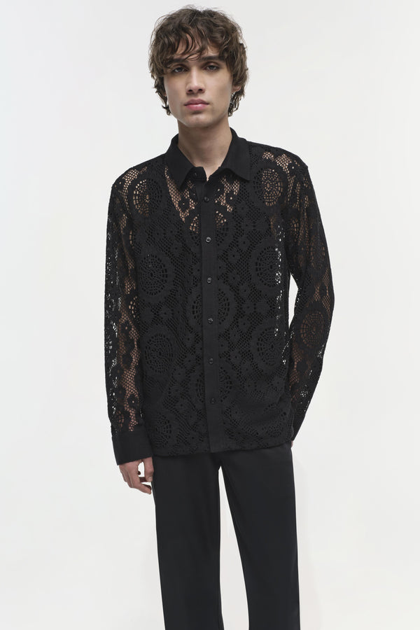 Jonathan Simkhai Linus Lace Shirt Black