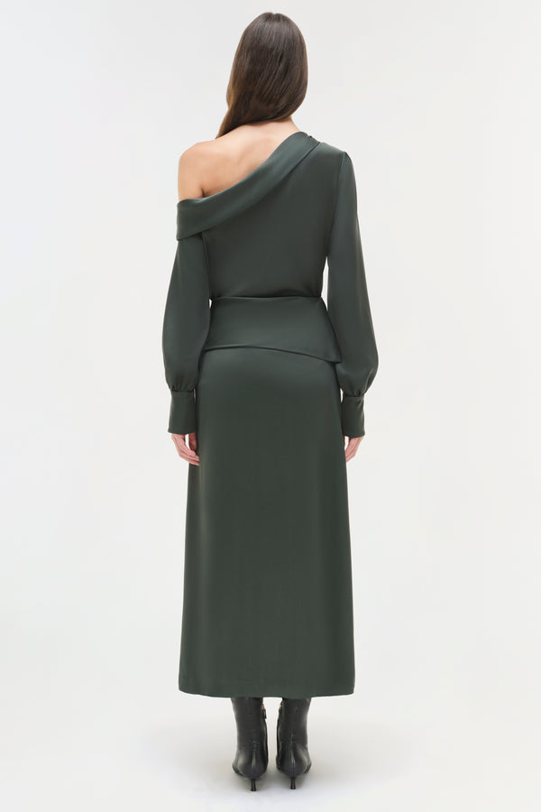 Jonathan Simkhai Maria Satin Midi Skirt Cypress