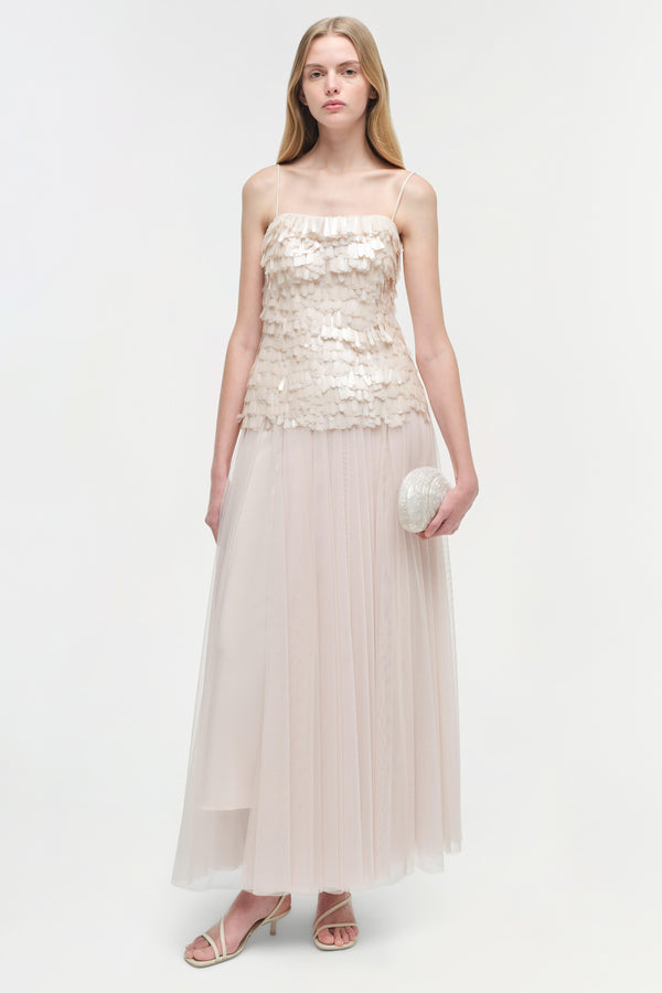 Jonathan Simkhai Maxine Sequin Midi Dress Sand