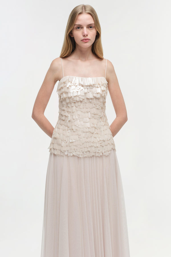 Jonathan Simkhai Maxine Sequin Midi Dress Sand