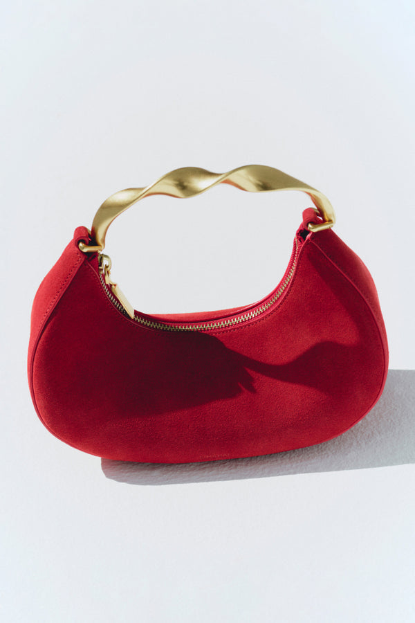 Jonathan Simkhai Nixi Suede Crescent Bag CRIMSON
