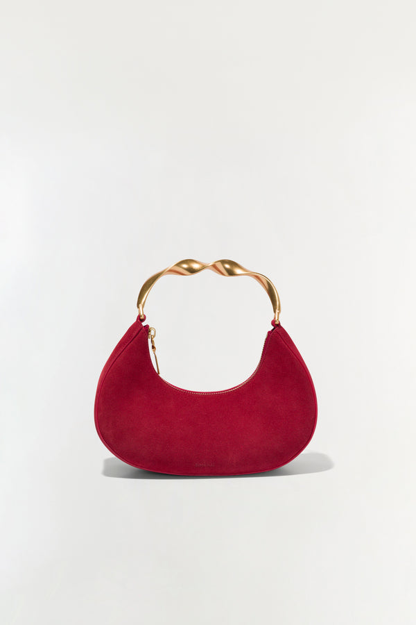 jonathan simkhai Nixi Suede Crescent Bag CRIMSON