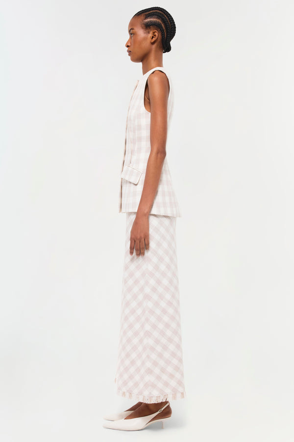 Jonathan Simkhai Noelle Midi Skirt Sand Gingham