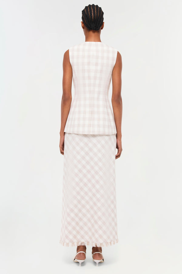Jonathan Simkhai Noelle Midi Skirt Sand Gingham