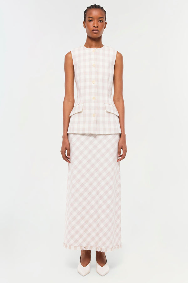 Jonathan Simkhai Noelle Midi Skirt Sand Gingham