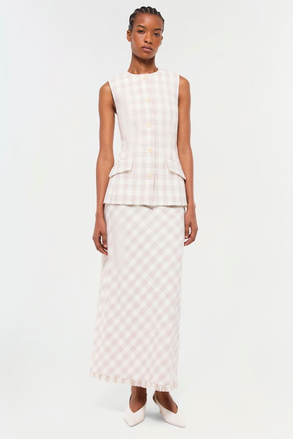 Jonathan Simkhai Noelle Midi Skirt Sand Gingham