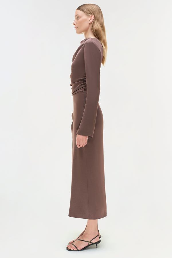 Jonathan Simkhai Odessa Satin Midi Dress CHOCOLATE