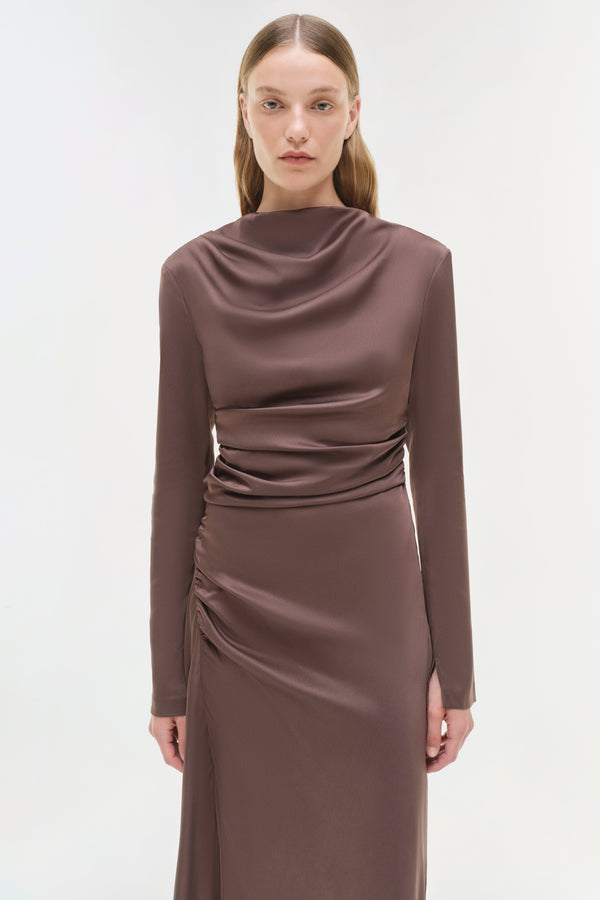 Jonathan Simkhai Odessa Satin Midi Dress CHOCOLATE