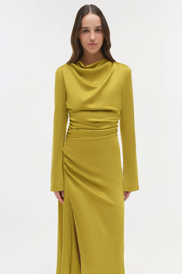 Jonathan Simkhai Odessa Satin Midi Dress Pear