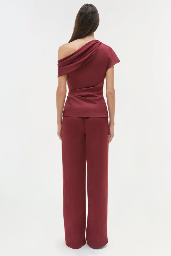 Jonathan Simkhai Phoebe Draped Satin Top CRANBERRY