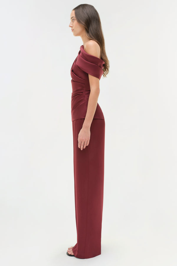 Jonathan Simkhai Phoebe Draped Satin Top CRANBERRY