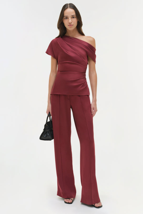 jonathan simkhai Phoebe Draped Satin Top CRANBERRY