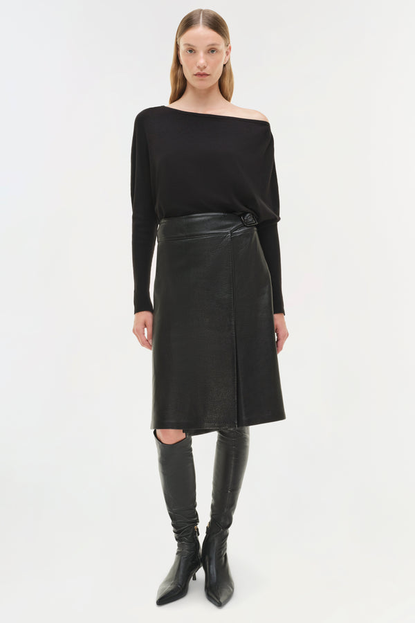 Jonathan Simkhai Raddix Leather Midi Skirt Black