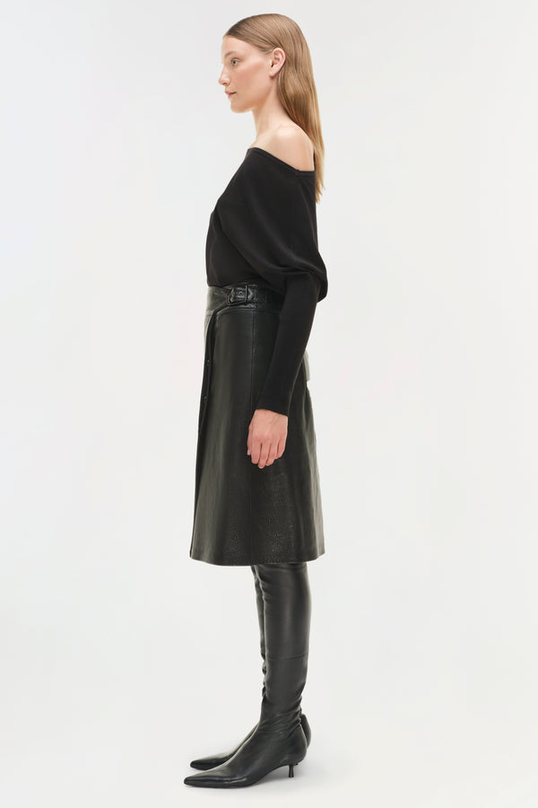 Jonathan Simkhai Raddix Leather Midi Skirt Black